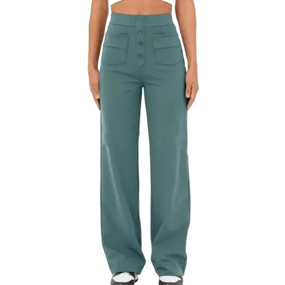 Wide Leg Pants | Stretch | Button-Up | High Waisted Pants | Women's Pants-Fashion Nora