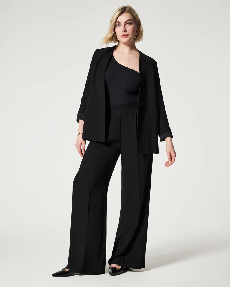 Wide Leg Pants | Stretch | Elastic Waist | Pleated Pants | Women's Office Pants-Fashion Nora