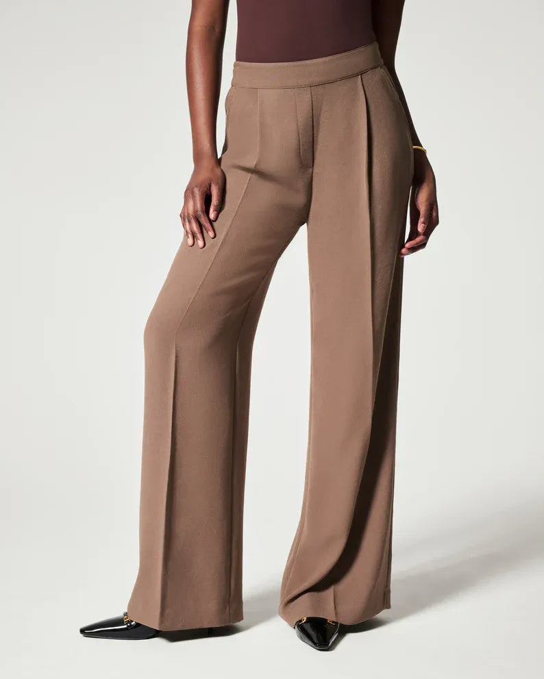 Wide Leg Pants | Stretch | Elastic Waist | Pleated Pants | Women's Office Pants-Fashion Nora