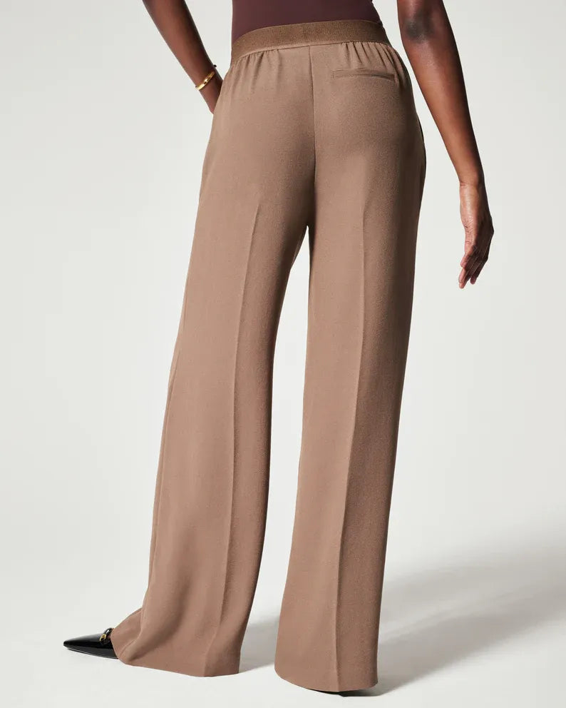 Wide Leg Pants | Stretch | Elastic Waist | Pleated Pants | Women's Office Pants-Fashion Nora