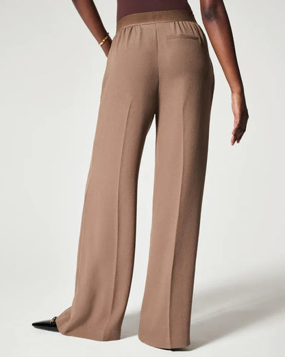 Wide Leg Pants | Stretch | Elastic Waist | Pleated Pants | Women's Office Pants-Fashion Nora