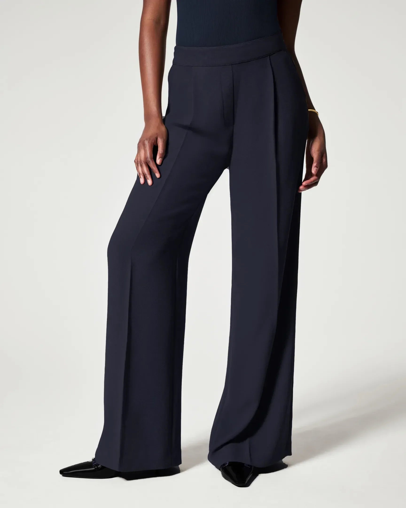 Wide Leg Pants | Stretch | Elastic Waist | Pleated Pants | Women's Office Pants-Fashion Nora