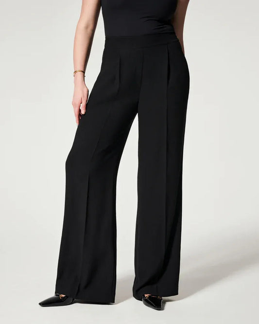 Wide Leg Pants | Stretch | Elastic Waist | Pleated Pants | Women's Office Pants-Fashion Nora