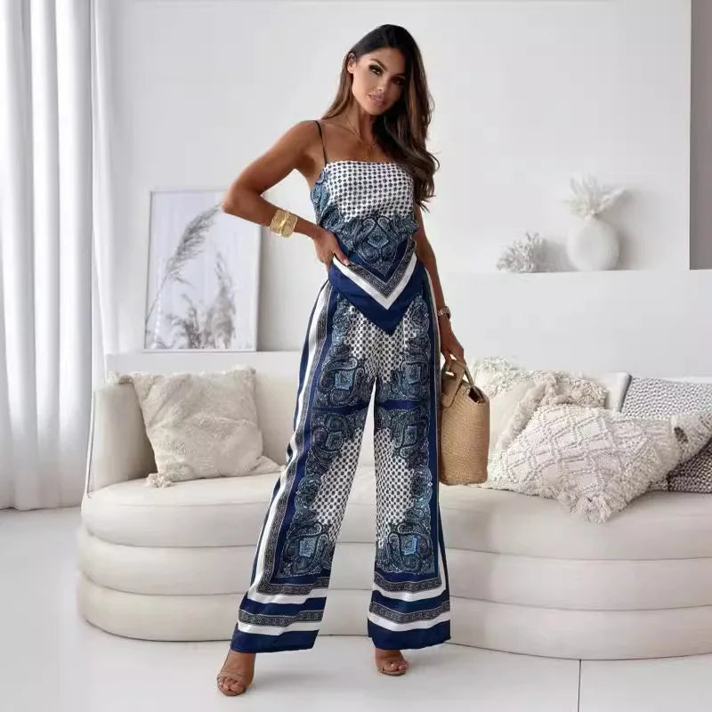 Wide Leg Pants and Top | Scarf Top | High Waist | Two-Piece Set | Co-Ord Set Women-Fashion Nora