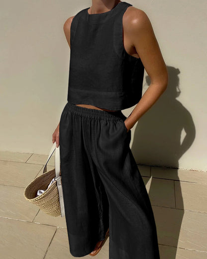 Wide Leg Pants and Top - Women's Casual Loose Fit Co-Ord Set for Summer-Fashion Nora