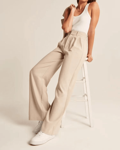 Wide Leg Trousers - Women's High Waisted Petite Wide Leg Dress Pants-Fashion Nora