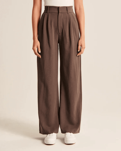 Wide Leg Trousers - Women's High Waisted Petite Wide Leg Dress Pants-Fashion Nora