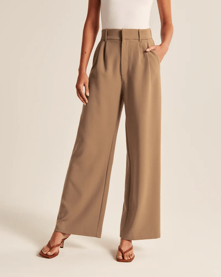 Wide Leg Trousers - Women's High Waisted Petite Wide Leg Dress Pants-Fashion Nora