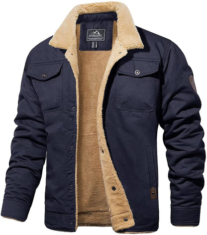 Winter Jacket - Men's Button-Up Sherpa Lining Bomber Jacket -Fashion Nora