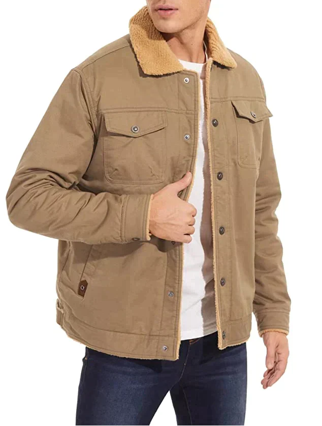 Winter Jacket - Men's Button-Up Sherpa Lining Bomber Jacket -Fashion Nora