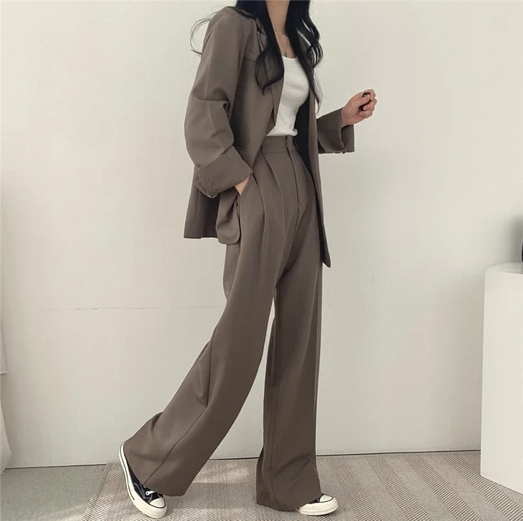 Women Suit Set | Two Piece | High Waisted | Straight Leg Pants | Blazer-Fashion Nora