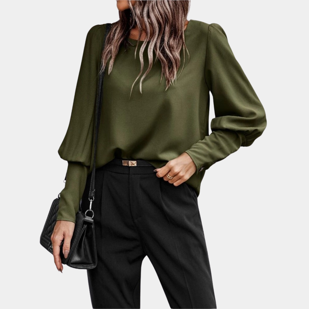 Women's Blouse - Long Puff Sleeve - Loose Fit - Long Sleeve Blouse - Women's Clothing-Fashion Nora