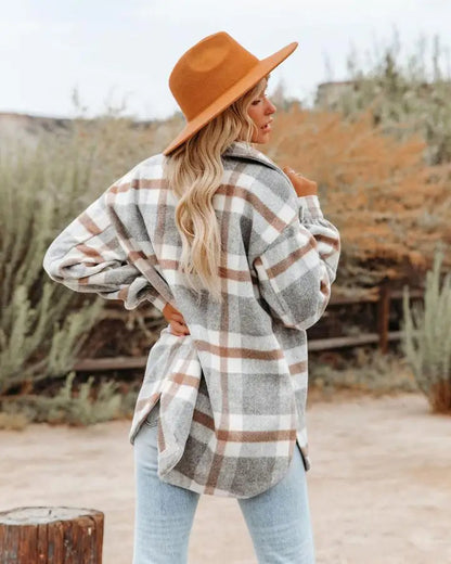 Women's Overshirt | Plaid | Button-Up | Oversized Jacket | Shirt Jacket-Fashion Nora