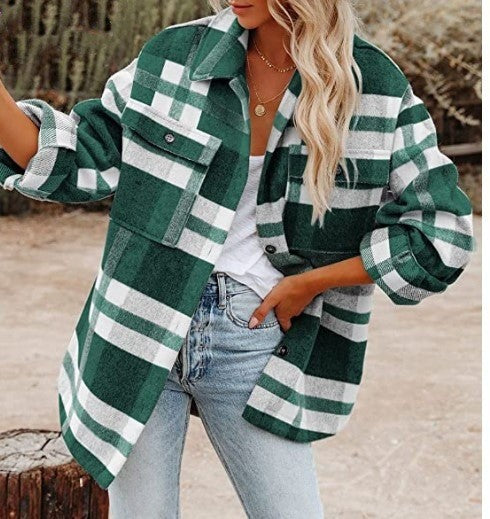 Women's Overshirt | Plaid | Button-Up | Oversized Jacket | Shirt Jacket-Fashion Nora