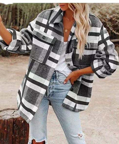 Women's Overshirt | Plaid | Button-Up | Oversized Jacket | Shirt Jacket-Fashion Nora