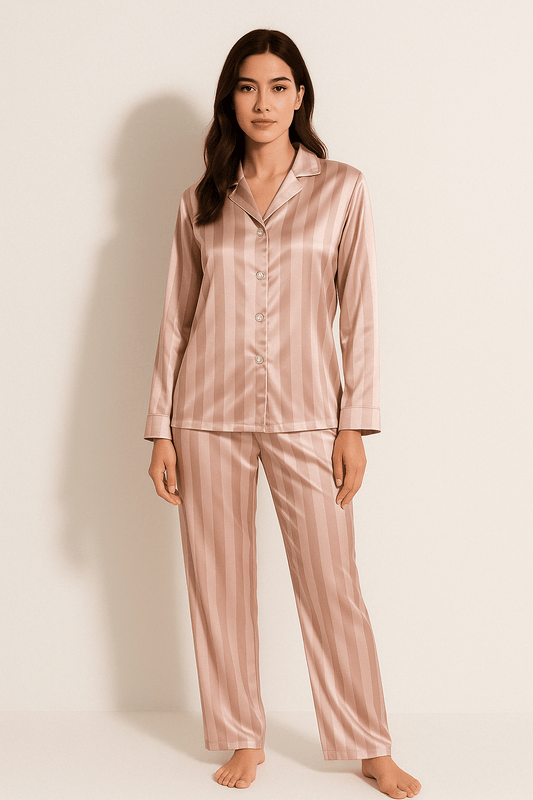 Women's Pajamas - Striped - Long Sleeve - Satin Pajama - Pajama Set -Fashion Nora