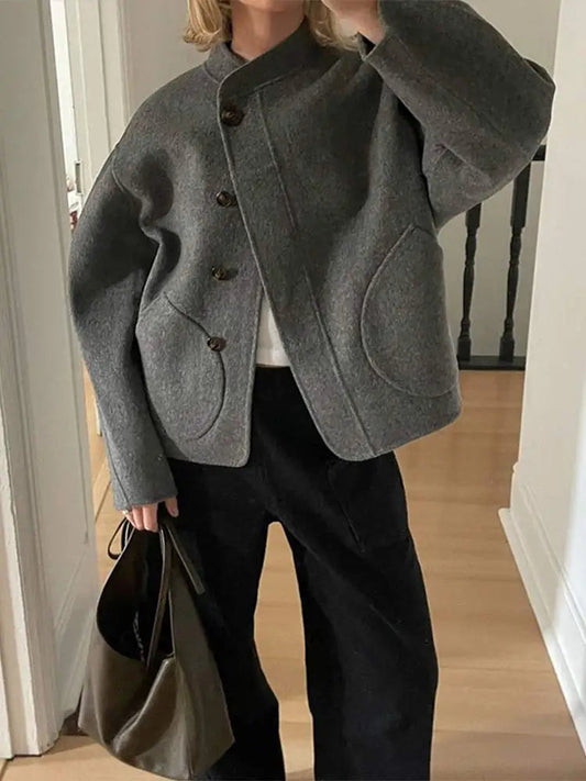 Wool Coat | Gray | Single Breasted | Oversized Jacket | Ladies Overcoat-Fashion Nora