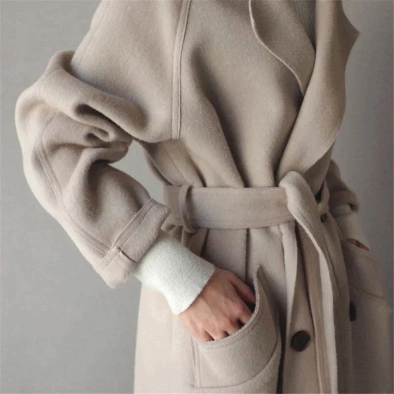 Wool Coat | Oversized | Belt | Long Coat | Women's Wool Overcoat-Fashion Nora