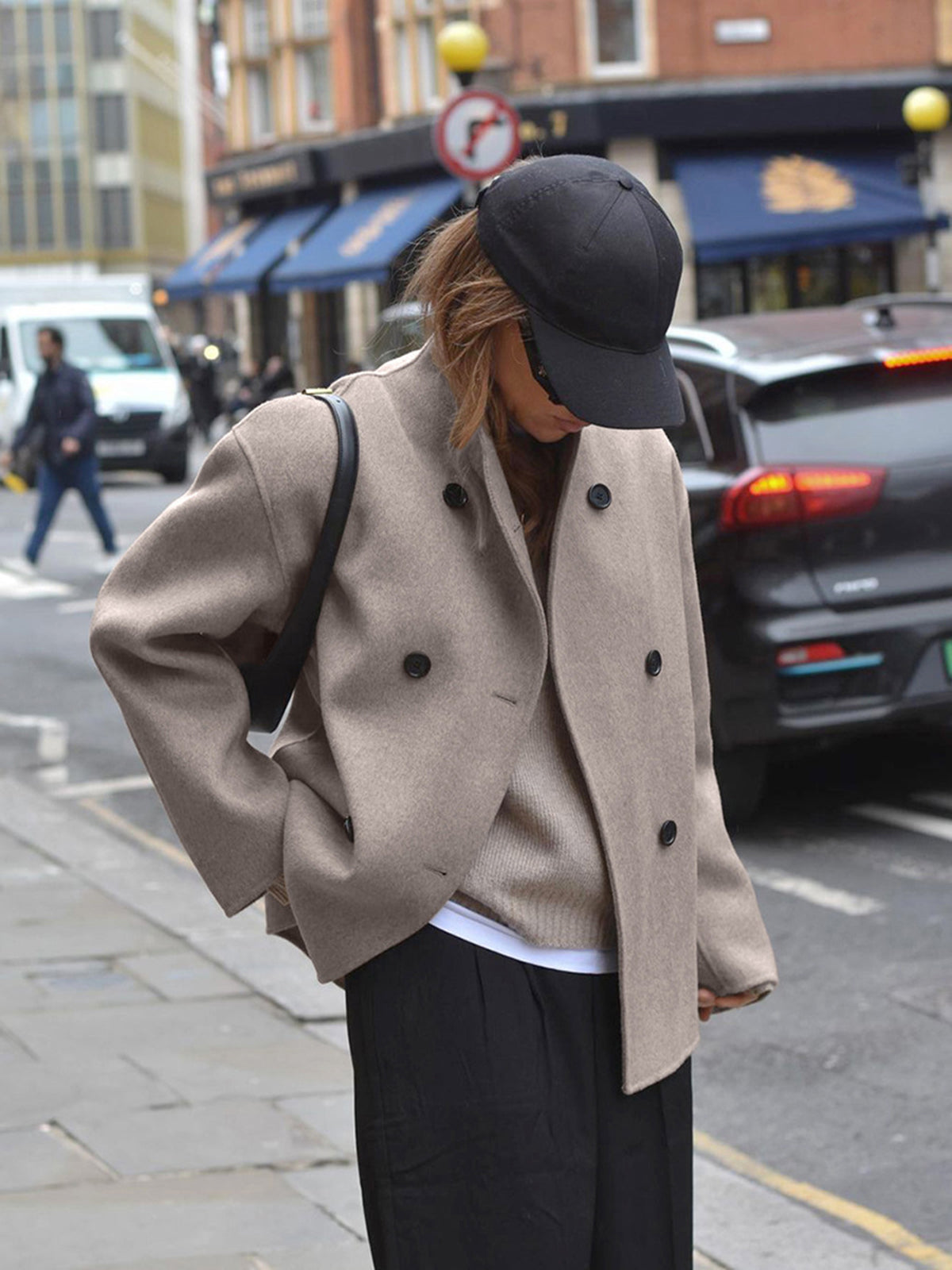 Wool Jacket | Double Breasted | Oversized | Short Wool Trench | Women's Jacket-Fashion Nora