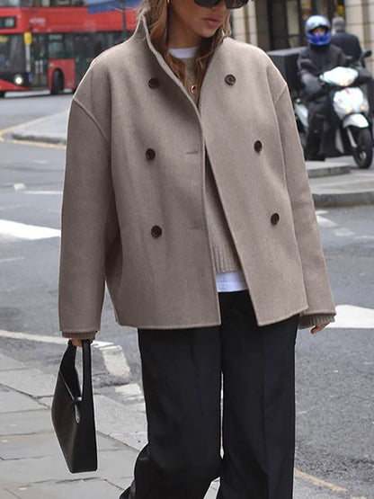 Wool Jacket | Double Breasted | Oversized | Short Wool Trench | Women's Jacket-Fashion Nora