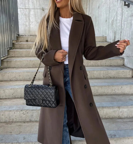 Wool Trench Coat | Double Breasted | Belt | Winter Trench Coat | Women's Long Coat-Fashion Nora