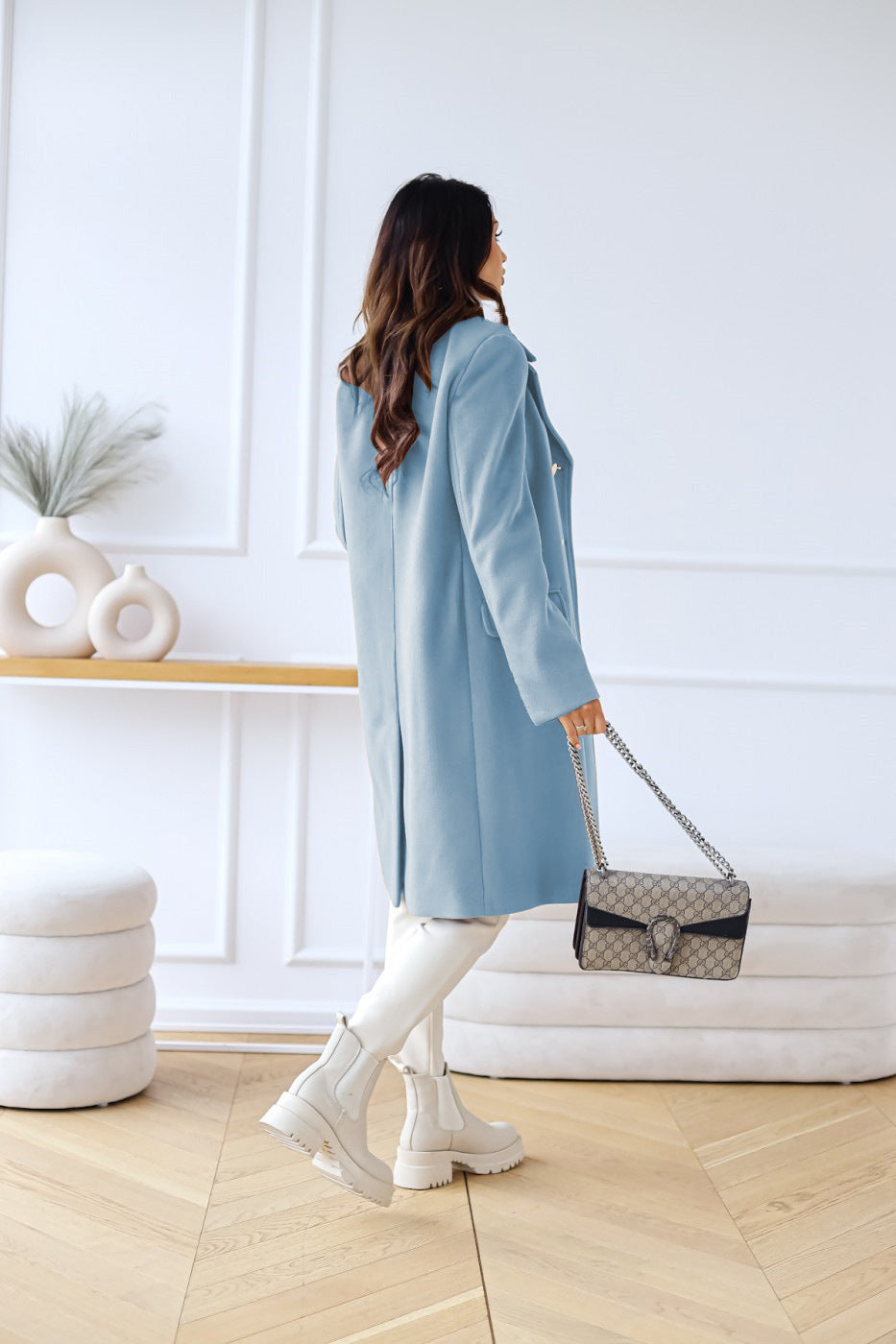 Wool-look Coat - Women's Classic Double Breasted Long Winter Coat-Fashion Nora