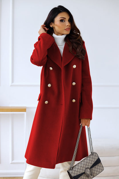 Wool-look Coat - Women's Classic Double Breasted Long Winter Coat-Fashion Nora