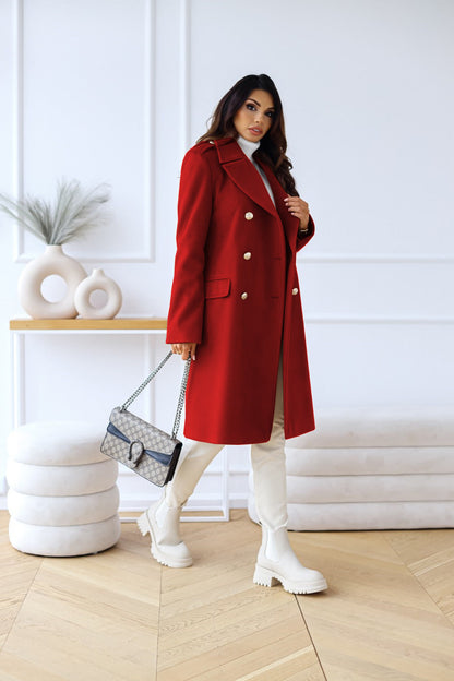 Wool-look Coat - Women's Classic Double Breasted Long Winter Coat-Fashion Nora