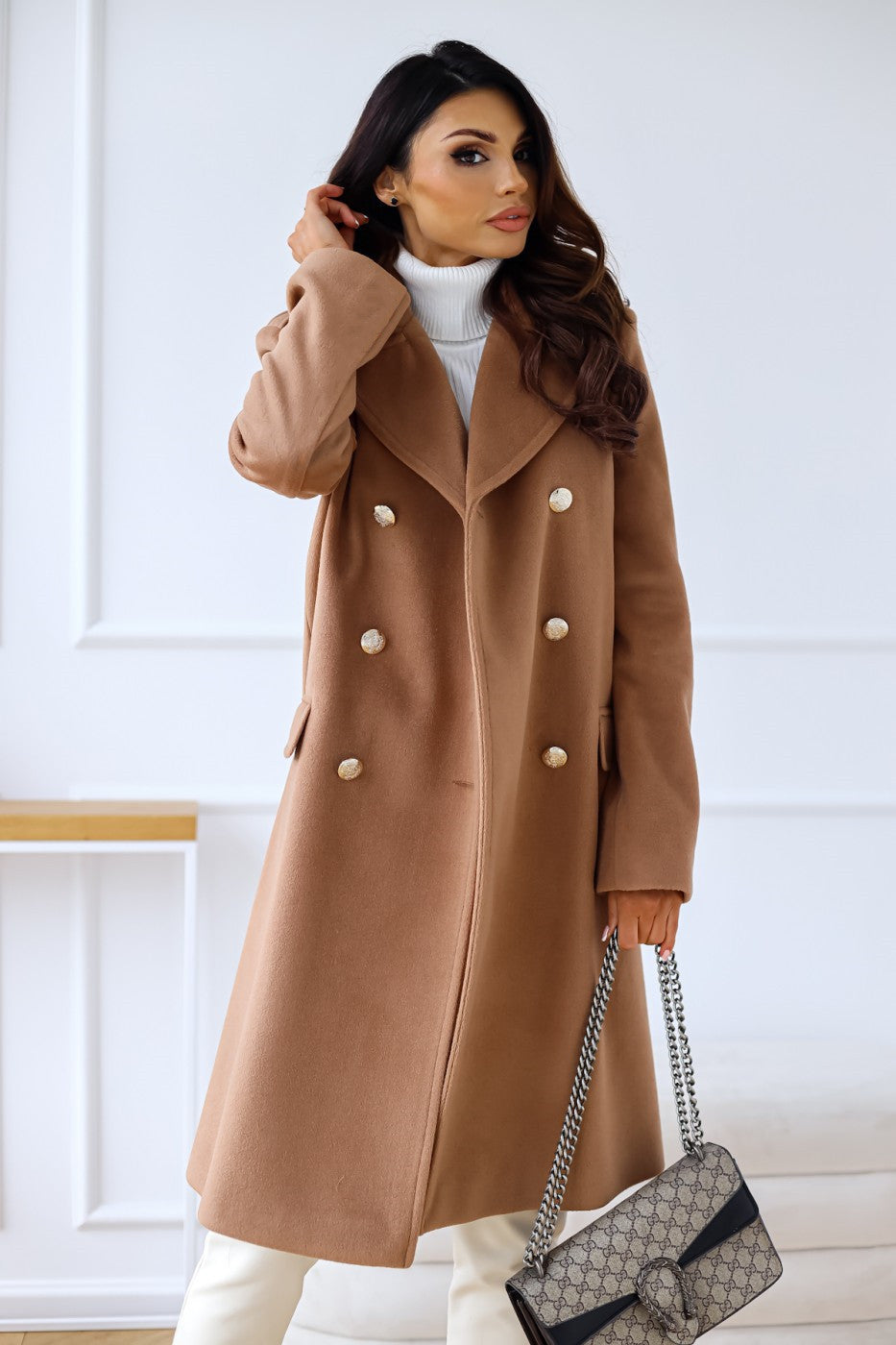 Wool-look Coat - Women's Classic Double Breasted Long Winter Coat-Fashion Nora