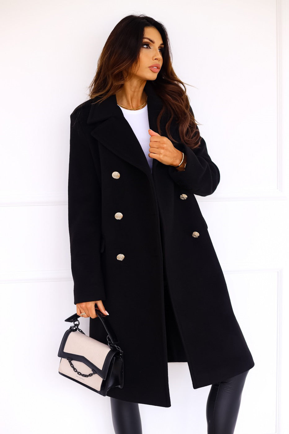 Wool-look Coat - Women's Classic Double Breasted Long Winter Coat-Fashion Nora