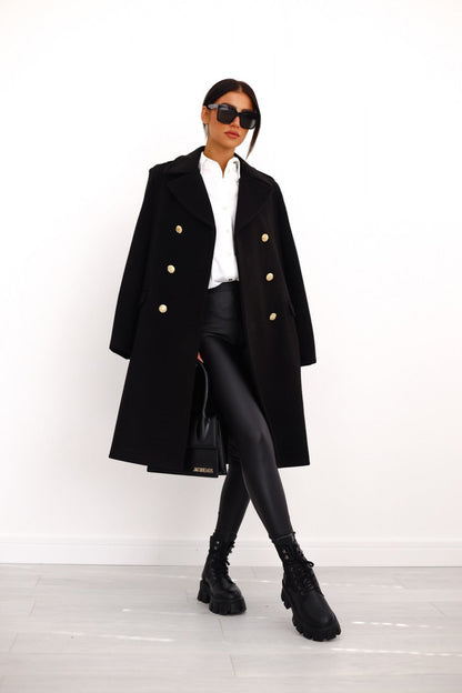 Wool-look Coat - Women's Classic Double Breasted Long Winter Coat-Fashion Nora