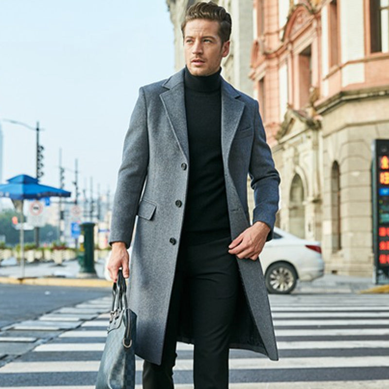 Woolen Coat - Men's Stylish Mid Length Single Breasted Winter Coat-Fashion Nora