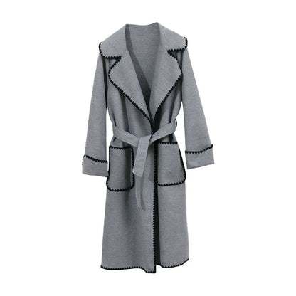 Woolen Coat | Open Front | Belt | Long Trench Coat Women | Women's Long Coat-Fashion Nora