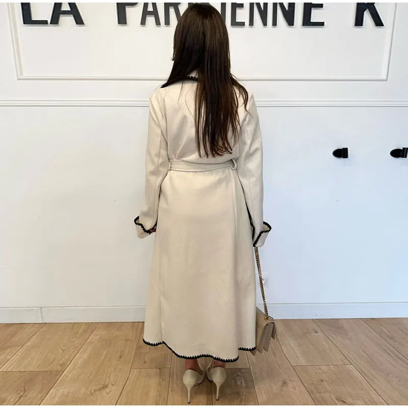 Woolen Coat | Open Front | Belt | Long Trench Coat Women | Women's Long Coat-Fashion Nora