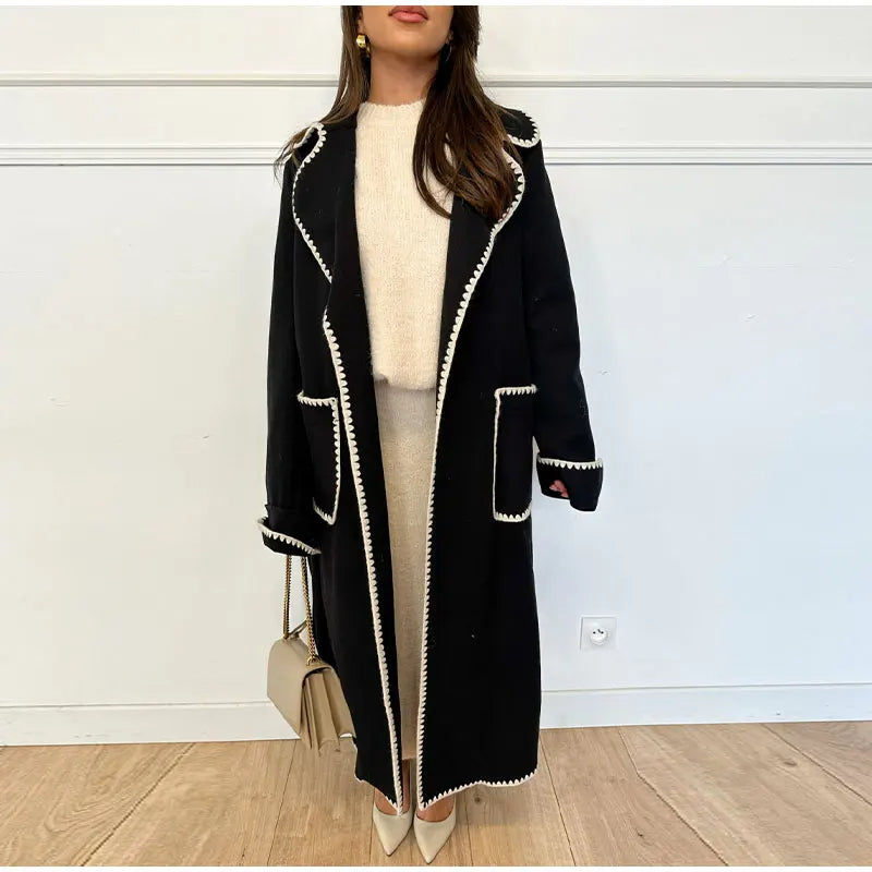 Woolen Coat | Open Front | Belt | Long Trench Coat Women | Women's Long Coat-Fashion Nora