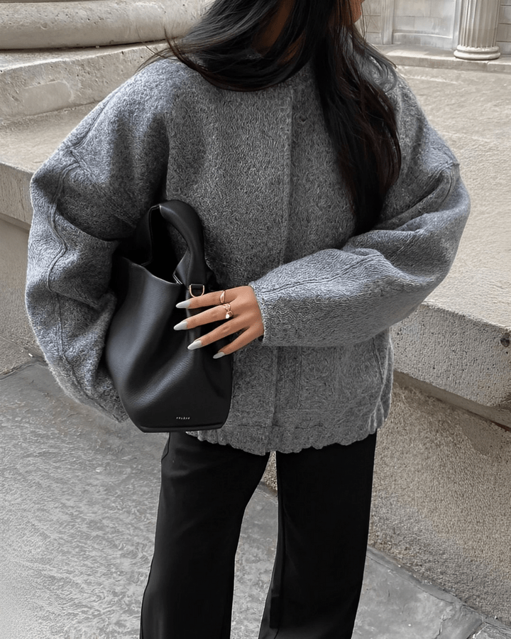Woolen Jacket - Button-Up - Pockets - Oversized Jacket - Women's Jacket-Fashion Nora