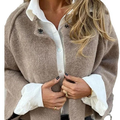 Woolen Jacket - Short - Loose Fit - Autumn Jacket - Women's Clothing-Fashion Nora