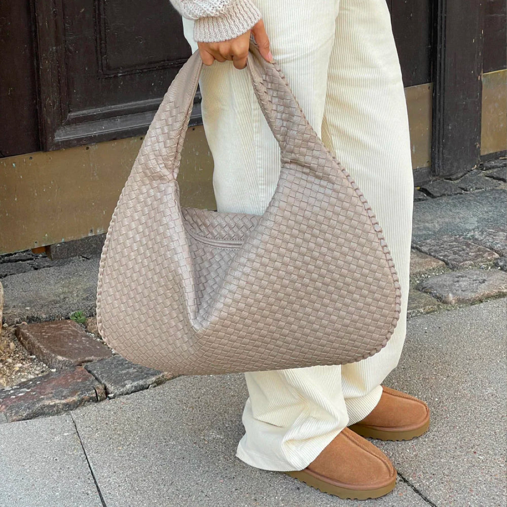 Woven Bag - Women's Zipper Closure Vegan Leather Shoulder Bag-Fashion Nora