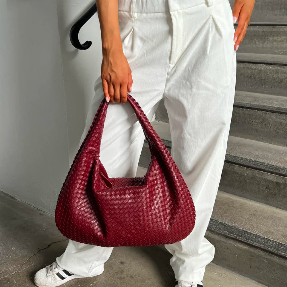 Woven Bag - Women's Zipper Closure Vegan Leather Shoulder Bag-Fashion Nora
