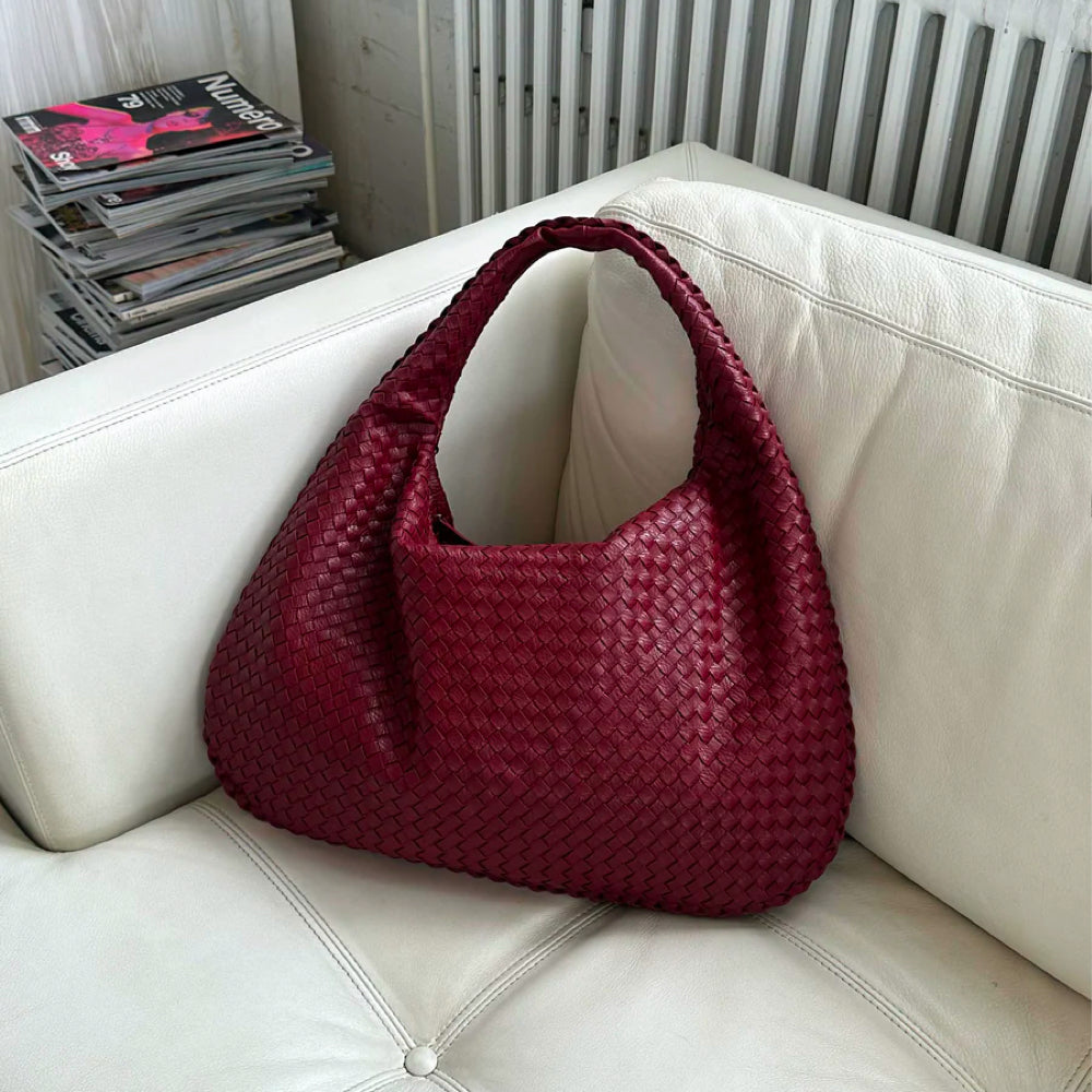 Woven Bag - Women's Zipper Closure Vegan Leather Shoulder Bag-Fashion Nora