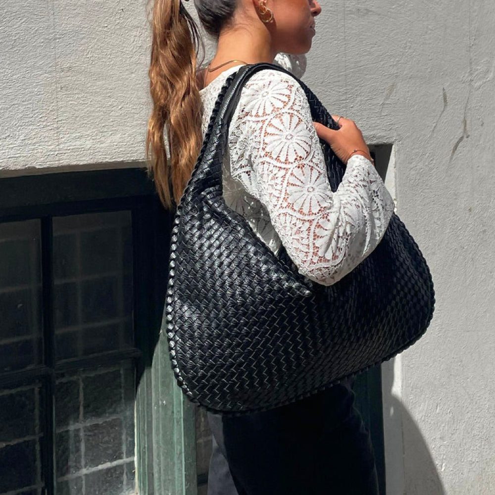 Woven Bag - Women's Zipper Closure Vegan Leather Shoulder Bag-Fashion Nora