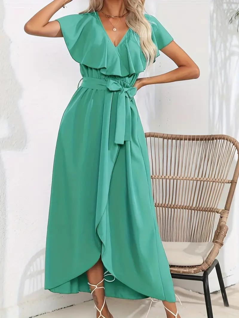 Wrap Dress - Ruffle - Midi - Long Dress - Summer Dress-Fashion Nora