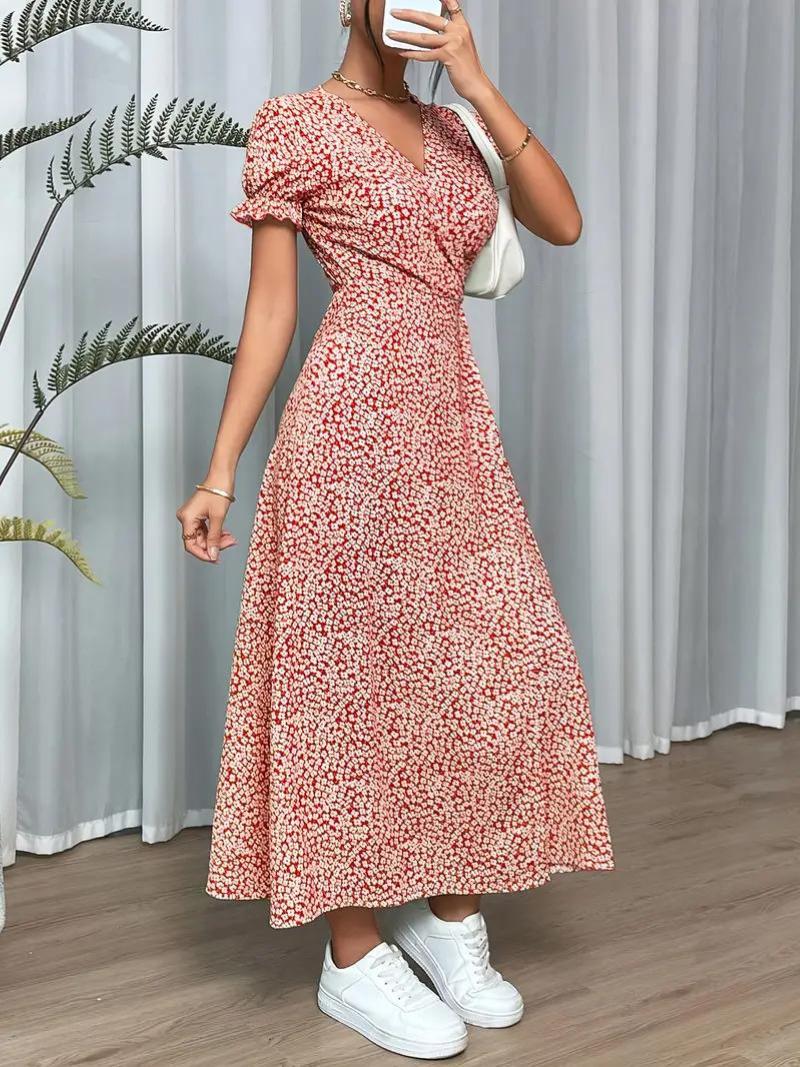 Wrap Dress Short Sleeve Split Long Dress Summer Dress Fashion Nora