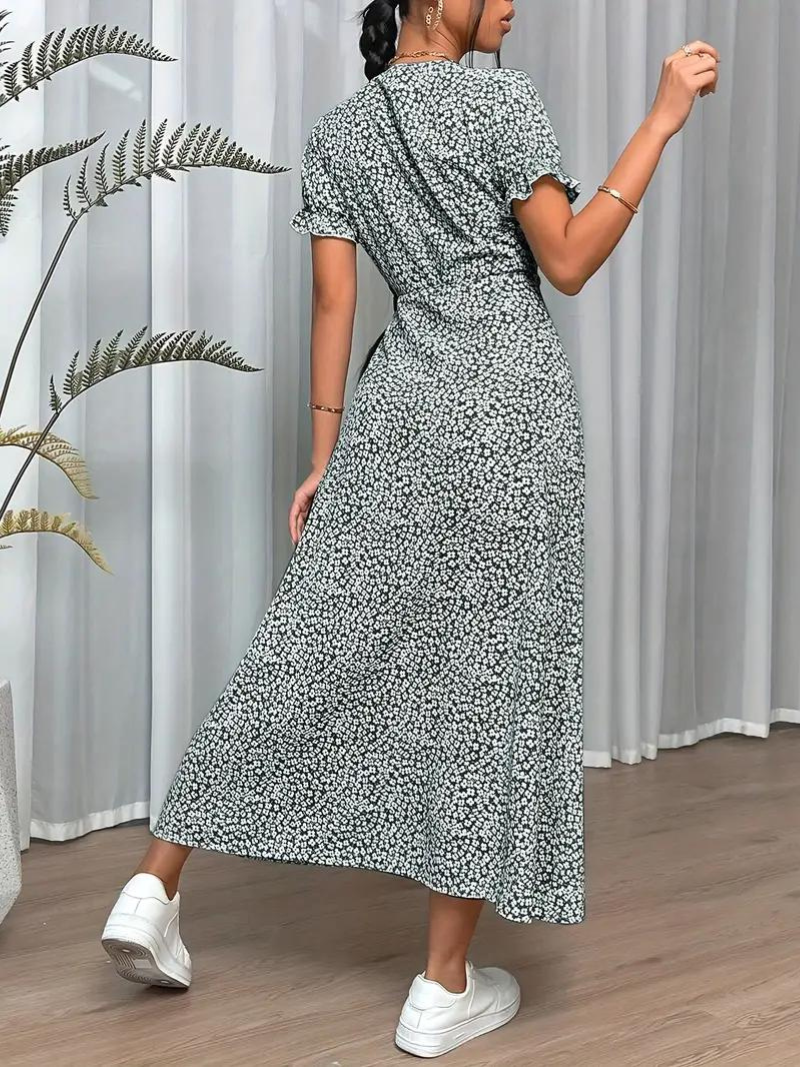 Wrap Dress - Short Sleeve - Split - Long Dress - Summer Dress-Fashion Nora