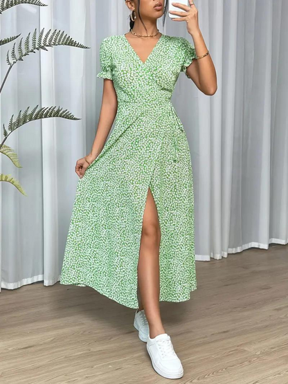 Wrap Dress Short Sleeve Split Long Dress Summer Dress Fashion Nora